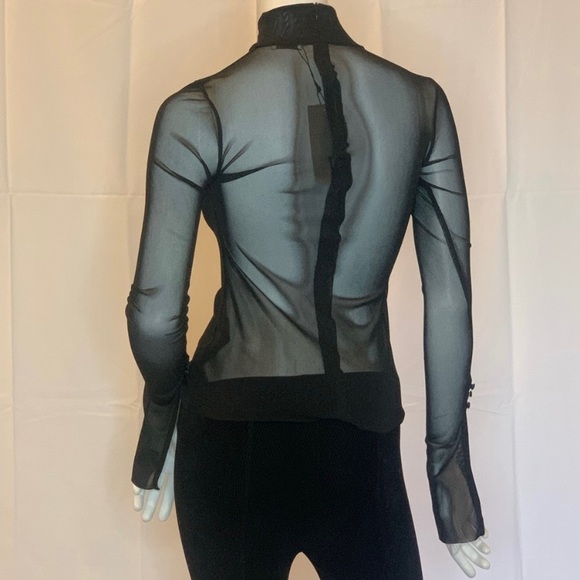 Black mesh turtleneck top with bell sleeves - Picture 3 of 6